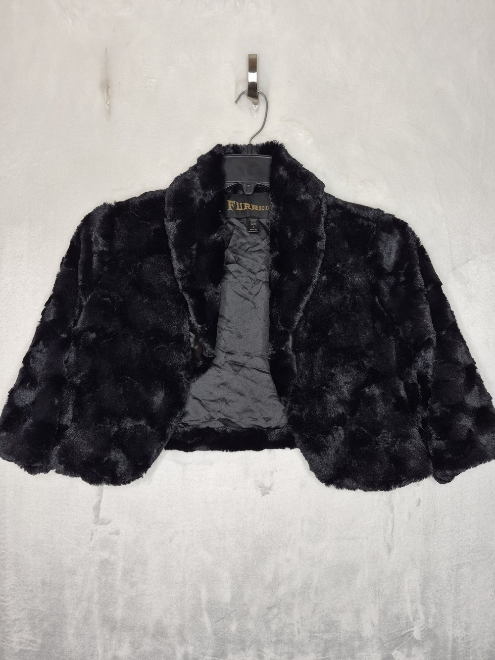 Furrocious Black Faux Fur Cropped Bolero Shrug Jacket Festival Evening Women S